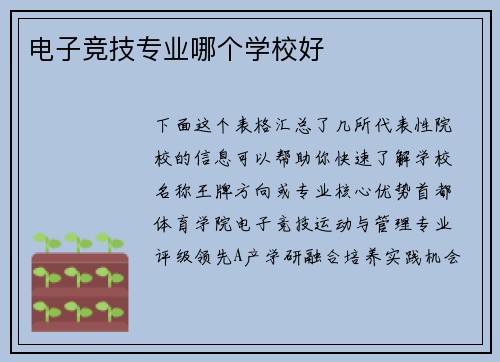 电子竞技专业哪个学校好
